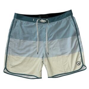 VUORI Cruise Boardshort Men’s 38 Zip Pocket Adjustable Blue Yellow Striped
